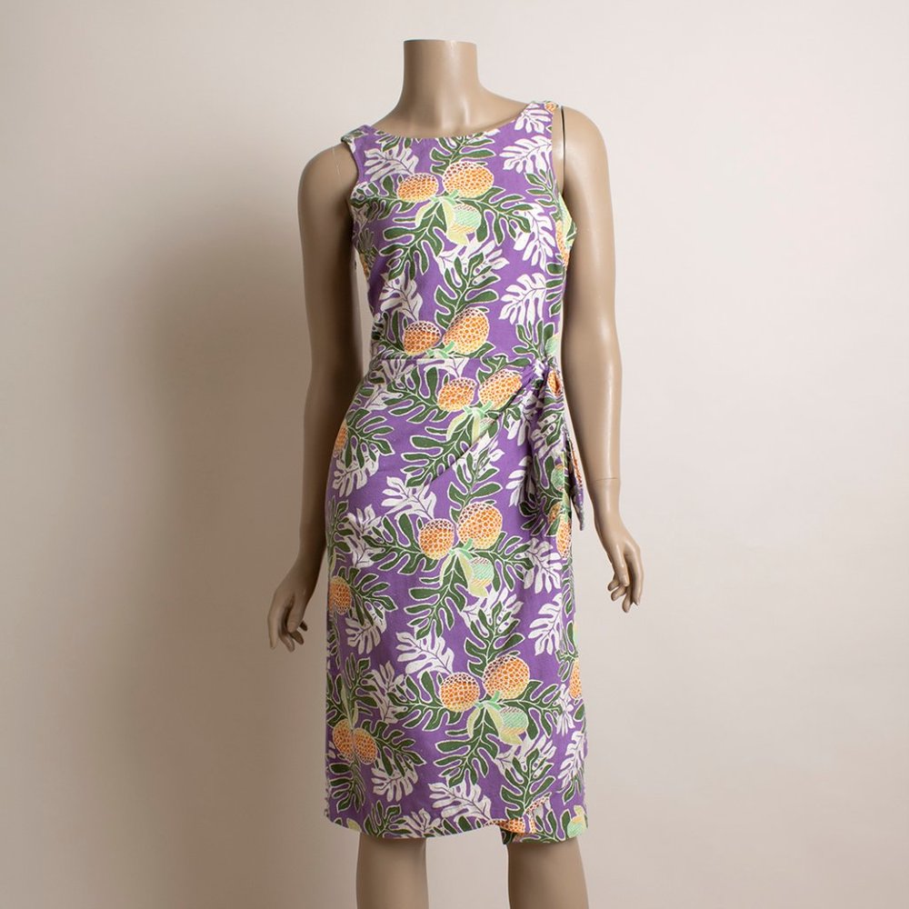 Purple Floral Hawaiian Print Faux Wrap Dress Pataloha Tropical Sarong Patagonia